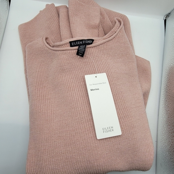 Eileen Fisher Soft Pink Long Sleeve Round Crew Neck Tunic S/P 100% Merino Wool - Picture 7 of 7